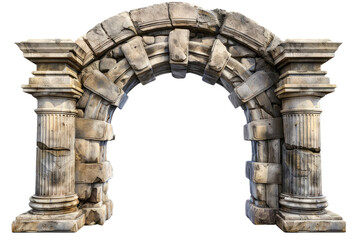 Fototapeta premium Ancient old, weathered stone archway entrance on a transparent, isolated background. Cut out or PNG.