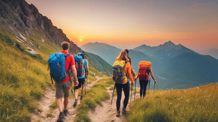 Obraz premium group of hikers in the mountains