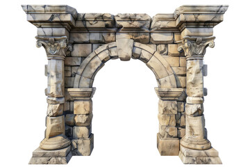 Fototapeta premium Ancient old, weathered stone archway entrance on a transparent, isolated background. Cut out or PNG.