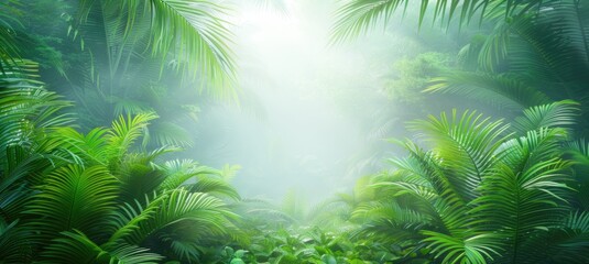 Primeval Prehistoric Jungle - Dinosaur Era Backdrop for Displays with Misty Morning Atmosphere