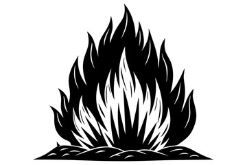 Fire image silhouette black linocut vector art illustration