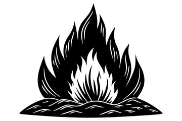 Fire image silhouette black linocut vector art illustration