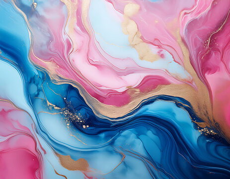 Firefly Pink and Blue Marble Texture- An abstract pink and blue marble liquid texture with gold spla (2)