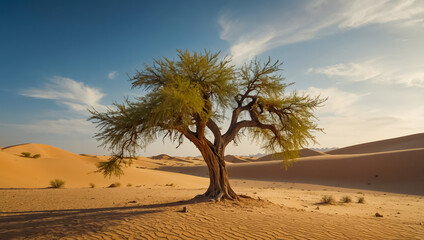 lone mesquite tree in the Bahrain desert