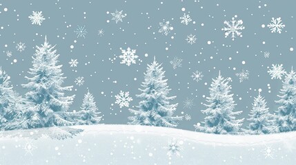 Tranquil Winter Wonderland Snow Covered Pines and Serene Sky