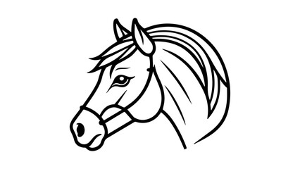 simple outline of a beautiful horse head in vector on white background