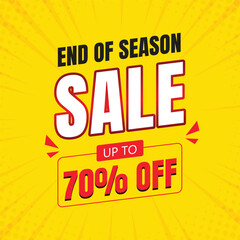 End of season sale flat discount and special offer tag, Mega offer social media template, Mega sale banner discount promotion template, Vector illustration, Yellow banner.