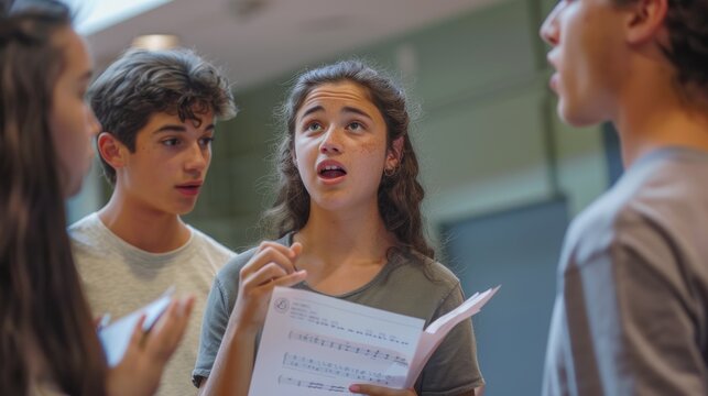 Young Actors Rehearsing Script Lines in Drama Class with Expressive Gestures