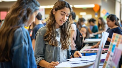 Students Organizing Community Health Fair with Informational Booths and Assistance