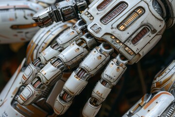 Digital illustration of a robotic hand gripping symbolizing mechanical precision and advanced technology