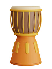 African drum 3d illustration on isolated transparent background