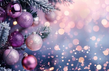 Frosted Christmas Tree With Pink Ornaments