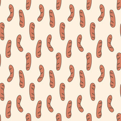 Sausage seamless pattern. Vector hand drawn illustration.