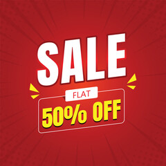 Sale flat discount and special offer tag, Mega offer social media template, Mega sale banner discount promotion template, Vector illustration, Red banner.
