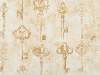 Vintage keys arranged intricately creating an elegant antique pattern evoking a sense of history
