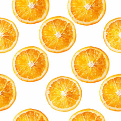 Seamless pattern of orange slices on a white background, geometric style. Concept ornament for backgrounds, wallpapers, backdrops, textile and fabric prints