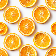 Seamless pattern of orange slices on a white background, geometric style. Concept ornament for backgrounds, wallpapers, backdrops, textile and fabric prints