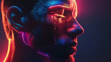 Futuristic portrait of a man with cybernetic elements blending technology and cyberpunk art