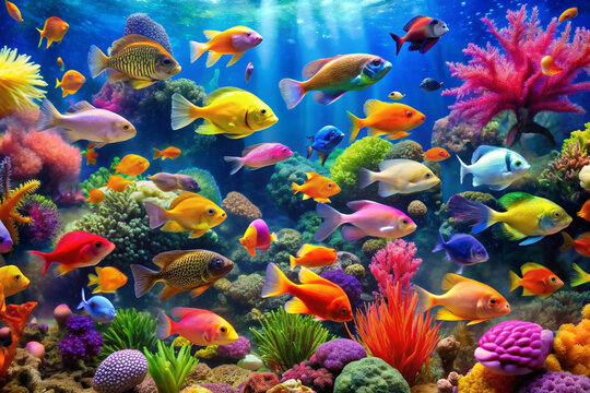 Colorful and vibrant aquarium fish life design