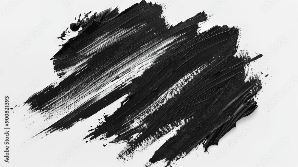 Poster an abstract black paint stroke depicted on a white background, illustrating movement and style with 