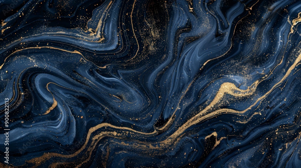 Leinwandbilder this artwork features a stunning display of dark blue and gold abstract paint swirls, creating a vis