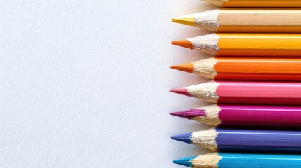 Fototapeta premium Colorful pencils aligned on white background in different shades