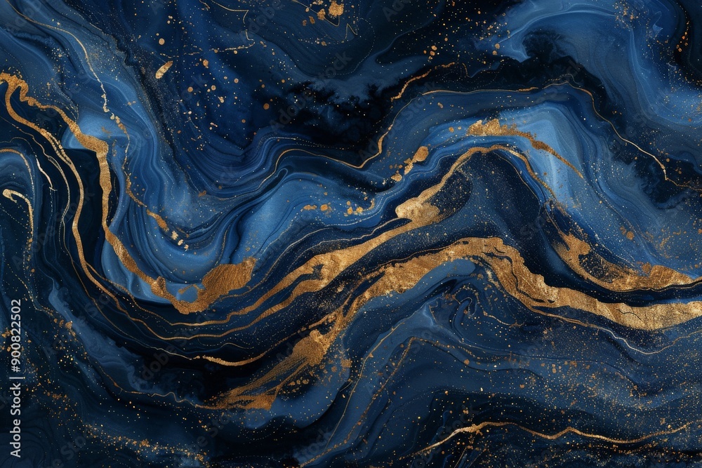 Aufkleber this abstract image features a dynamic flow of blue and gold colors, creating a fluid and captivatin
