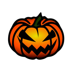 Halloween symbol, scary pumpkin face with evil smile. Jack o lantern icon.