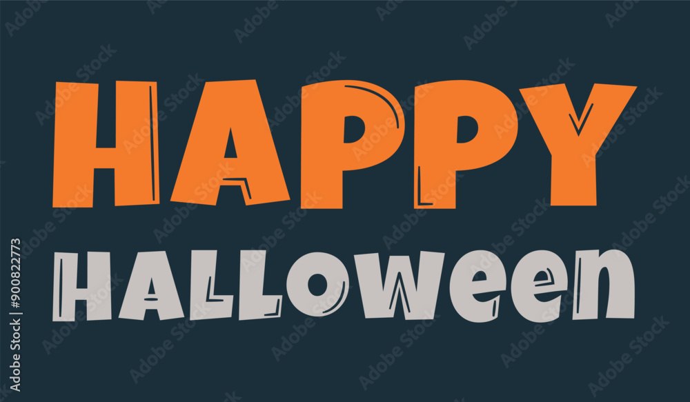 Fototapete happy halloween text. congratulations on spooky holiday written in grotesque font on dark background