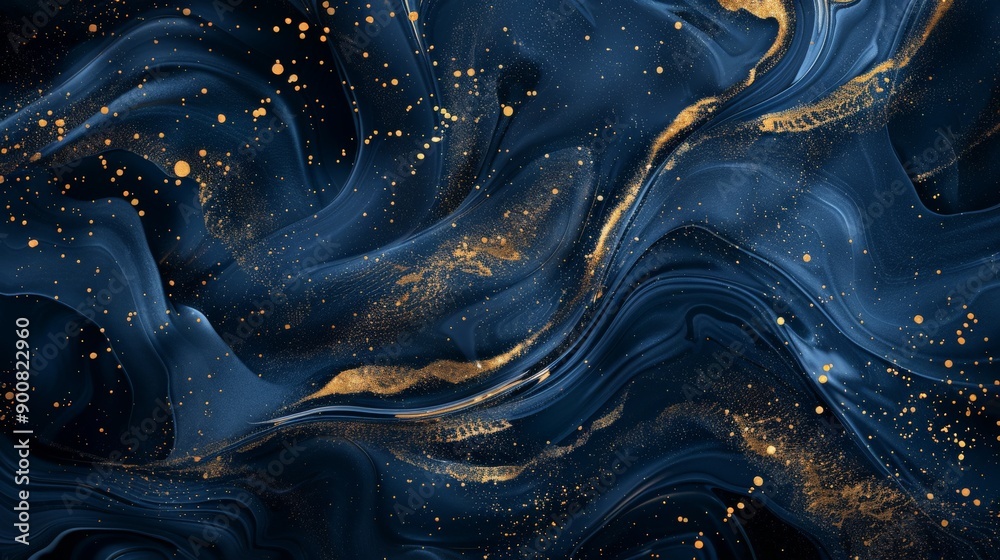 Aufkleber An abstract masterpiece featuring dark blue swirls intertwined with glittering gold specks, creating a mesmerizing visual effect with a sophisticated and elegant touch.