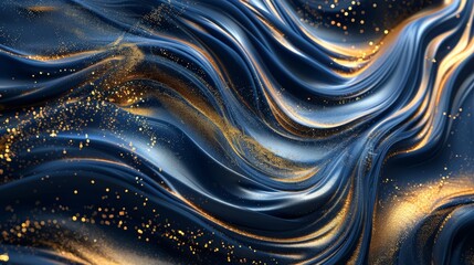 Graceful, flowing dark waves embellished with sparkling golden glitter and highlights, creating a stunning visual of continuous motion and elegance in an abstract theme.
