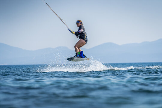 kite surfing in the sea, Neretva kiting, Croatia - Powered by Adobe