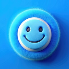 A Delightful Soft Fluffy Blue Smiley Button Perfect for Kids and Playful Spaces. Generative AI