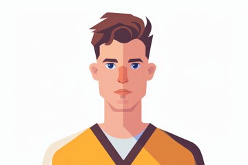 Digital illustration of a soccer player in a yellow and black jersey, facing forward with a neutral expression. The player is ready for the game, showcasing readiness and focus.