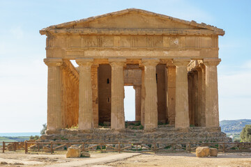 The Temple of Concordia an ancient Greek Temple in the Valley of the Temples on a sunny spring day, Agrigento, Sicily, Italy