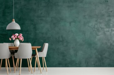 Dining Room Interior With Green Wall