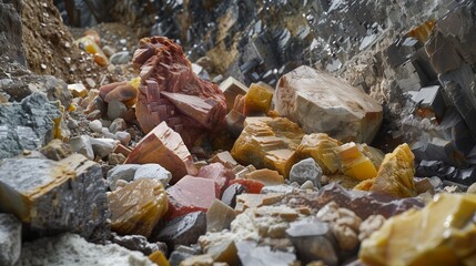Small pile of minerals extracted in a rare earth mine