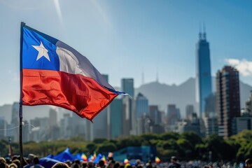 Joyful celebration: happy fiestas patrias Chile, marking country's independence day, enthusiastic people celebrating, spirit of national pride, unity in colorful festivities, traditional activities