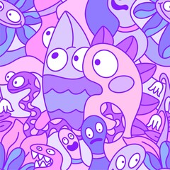 Cartoon doodle Halloween aliens seamless monster pattern for wrapping paper