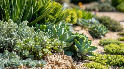 Fototapeta premium A droughtresistant garden featuring waterwise plants