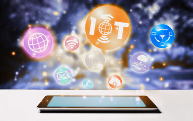 Internet of Things and Communication Technology Concept - Modern graphic interface showing smart...