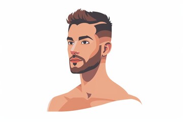 Fototapeta premium This vector art features a portrait of a bearded man with a stylish haircut, showcasing a strong, confident expression, ideal for modern stock image collections.