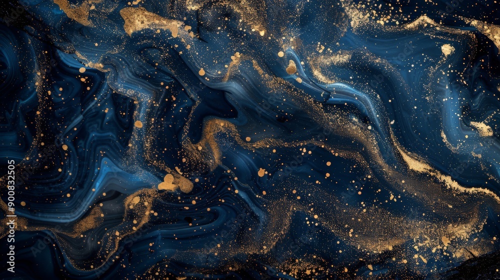 Aufkleber This artwork features dynamic swirling patterns in blue and gold, creating a marble-like texture that exudes elegance and fluidity, capturing the essence of abstract art.