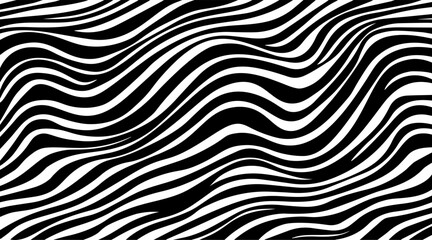 Abstract wavy black and white stripes pattern background. Concept of modern design and optical illusion. Vector illustration