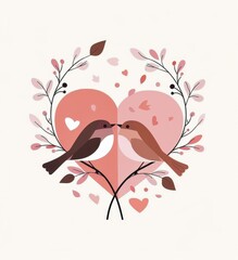 Two Birds Kissing in a Heart-Shaped Frame