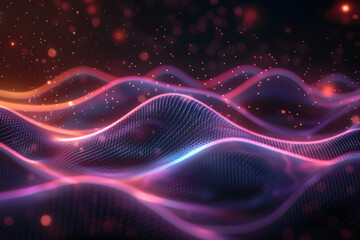 Fototapeta premium futuristic digital abstract background, vibrant waves, wave particles, glowing lights, technological depth, mesmerizing colors, ideal for marketing, education, tech industries, emotional resonance