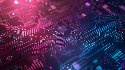 Obraz premium abstract circuit board design, futuristic technology background, vibrant neon colors, digital connections, ideal for tech marketing, educational resources, graphic design projects