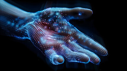 futuristic hand, haptic feedback, digital interaction, virtual reality, tactile sensations, immersive technology, advanced user experience, captivating visuals, tech innovation