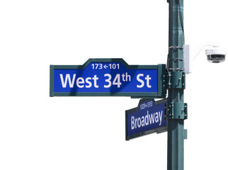West 34th St and Broadway Street sign, New York City