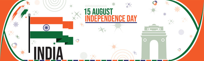 

India Independence Day banner, 15 August celebration, vector illustration of 15th August Indian Happy Independence Day.
